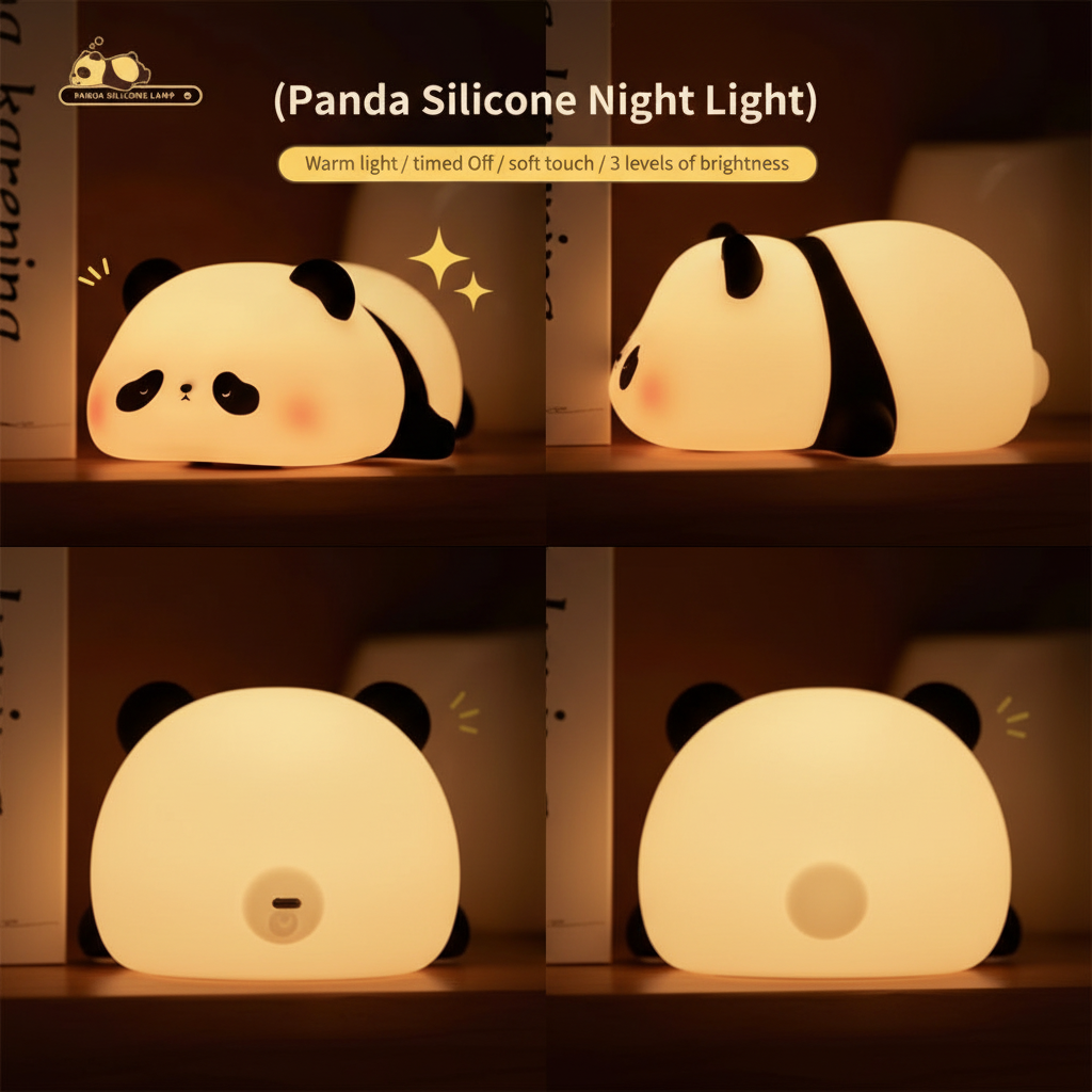 Cute Panda Silicone Night Light – Soft Touch LED Lamp for Kids Bedroom